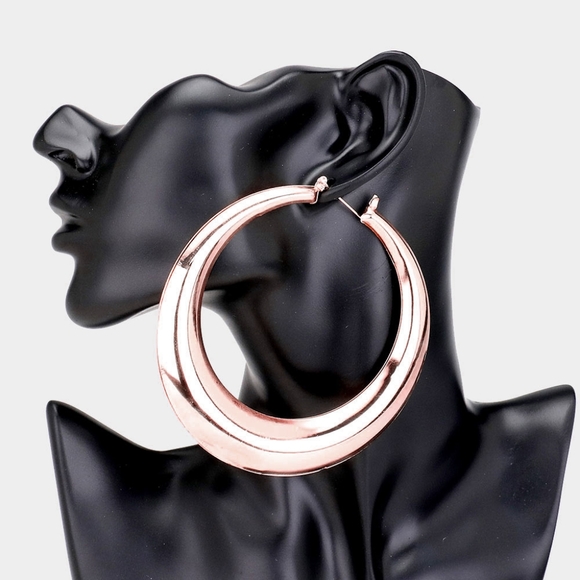 Large Rose Gold Hoop Earrings Casual Simple Smooth Metal Statement Jewelry